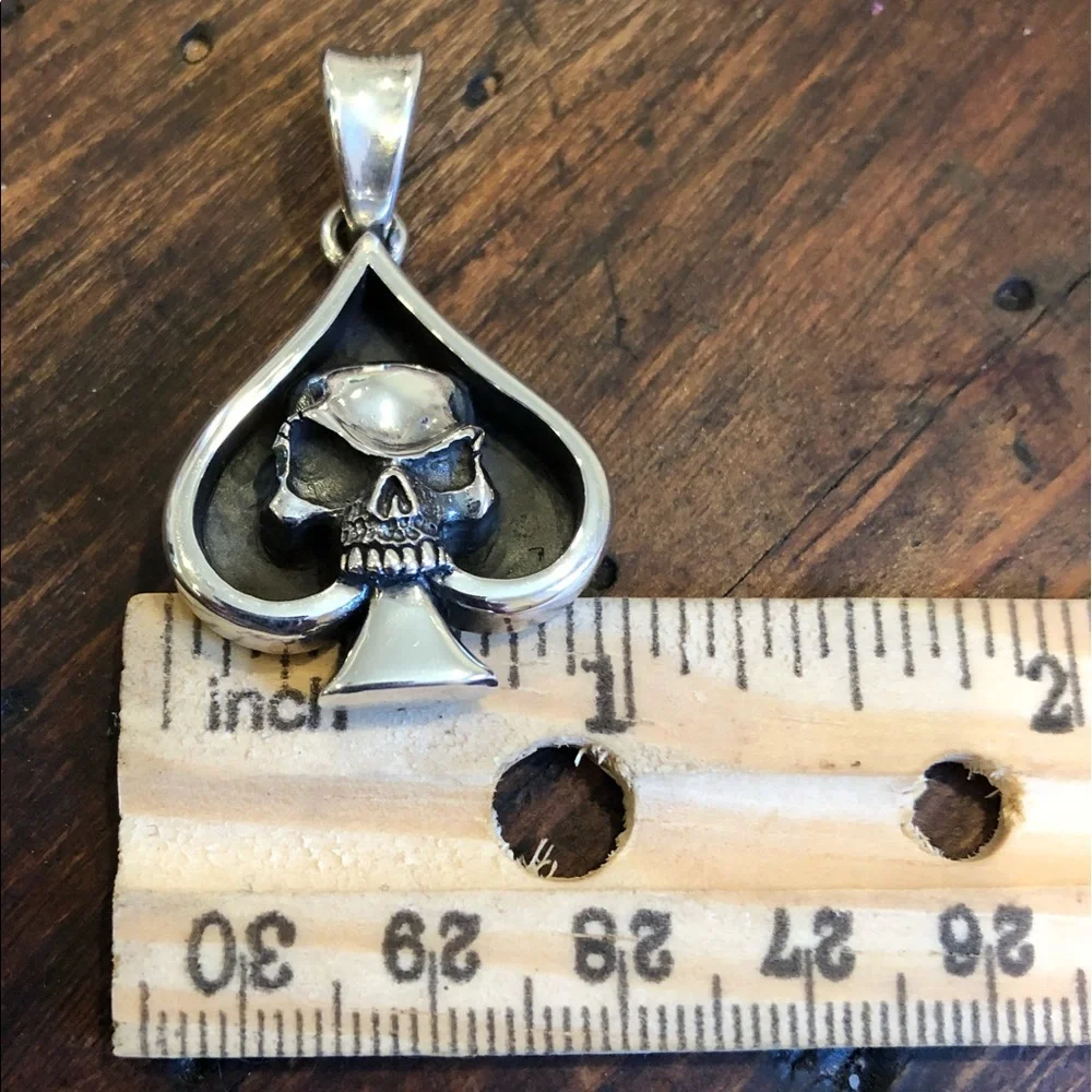Solid 925 Silver Ace of Spades Skull Pendant ♠️💀